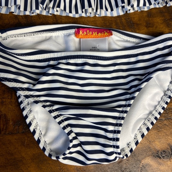 Kate Mack Striped Swimsuit with Bows 12M, Pink Straps, suit is White and Navy - Picture 2 of 7